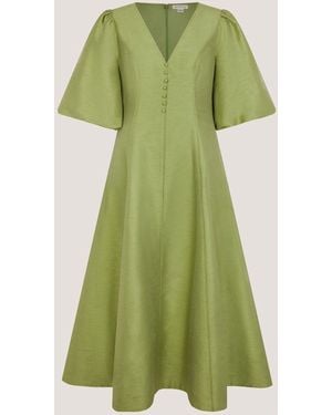 Monsoon Beatrice Puff Sleeve A Line Midi Dress - Grün