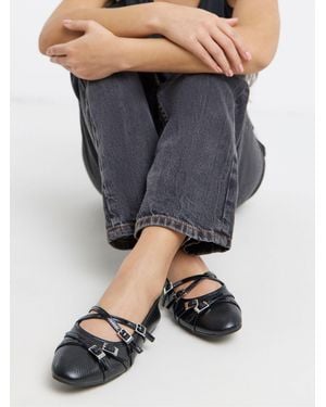 Simply Be Simply Be Extra Wide Fit Multi Buckle Strap Ballerinas - Gray