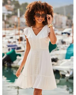 Sosandar Lace Detail Fit & Flare Dress - Weiß