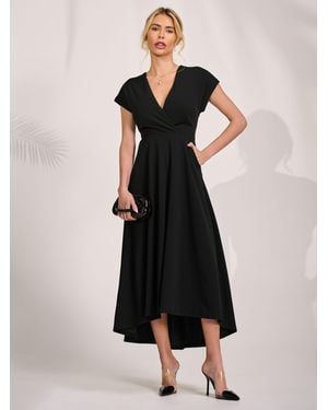 Jolie Moi Printed Scuba Dipped Hem Maxi Dress - Black
