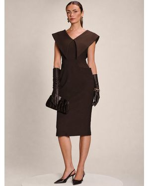 Jolie Moi Statement Collar Hourglass Midi Dress - Natur