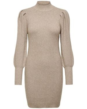 ONLY Puff Sleeve Knitted Sweater Dress - Natural