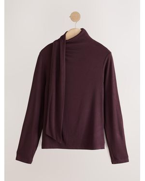 Next Port Scarf Neck Long Sleeve Top - Purple