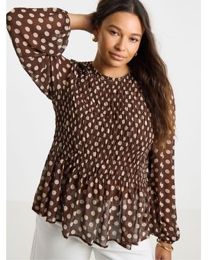 Simply Be Check Shirred Blouse - Brown