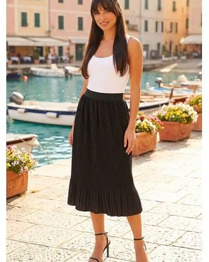 Roman Pleated Crinkle Midi Skirt - Black