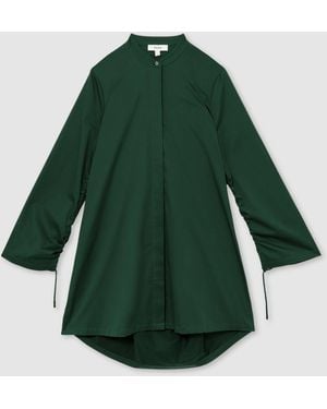 Reiss Grazia - Green Cotton Gathered Cut-out Shirt Dress With Stretch, Us 4