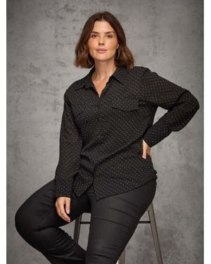 Live Unlimited All-Over Embellishment Button Through Shirt - Black