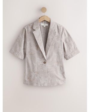 Next Jacquard Short Sleeve Blazer With Linen - Natural