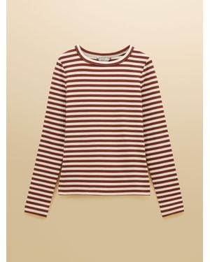 Joules Sophie Russet Striped Long Sleeve Ribbed Fitted T-Shirt - Natural