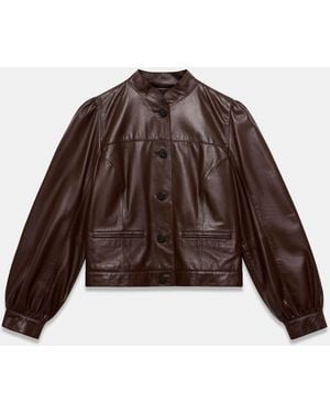 Mint Velvet Mint Velvet Leather Puff Sleeve Jacket - Brown