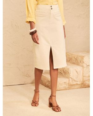 Love & Roses Denim Midi Skirt With Plait Pocket Detail - Natural