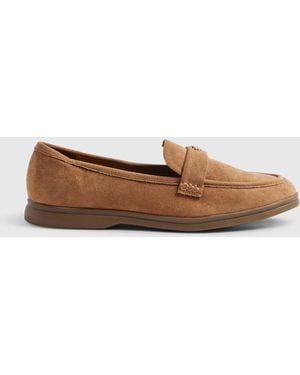River Island Faux Suede Metal Decal Loafers - Brown