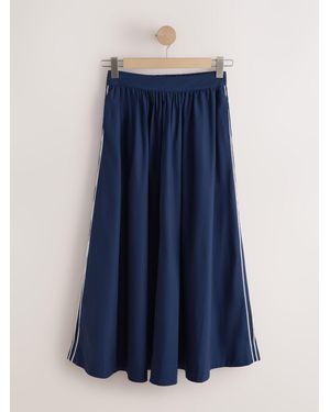 Next Cotton Poplin Side Stripe Midi Skirt - Blue