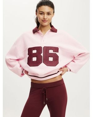 Cotton On Plush Oversized Rugby Sweatshirt - Red