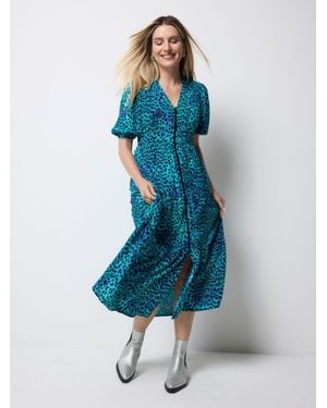 Scamp & Dude Jaguar Midikleid Mit Reißverschluss Vorne - Blau