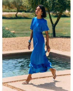 Friends Like These Puff Sleeve Ruffle Hem Satin Midi Dress - Green