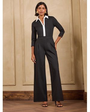 Love & Roses Tailored Contrast Ponte 3/4 Sleeve Jumpsuit - Natural