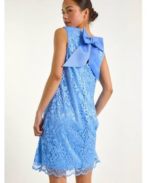 Roman Petite Bow Back Lace Shift Dress - Blue