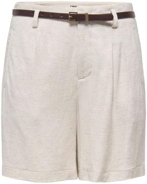 ONLY High Waisted Linen Blend Shorts With Tan Belt - White