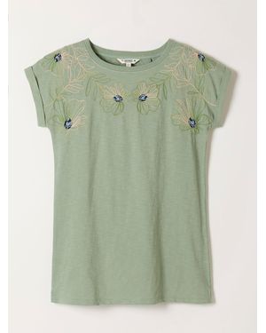 FatFace Fatface Ivy Embroidered Placement Floral T-Shirt - Green