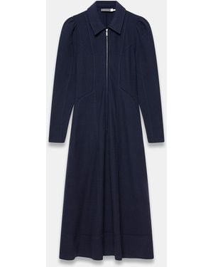 Mint Velvet Textured Zip Detail Midi Dress - Blue