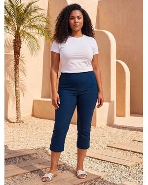 Roman Curve Cropped Stretch Capri Pants - Blue