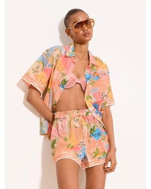 Lipsy Print Cotton Beach Cover Up Shorts - Orange