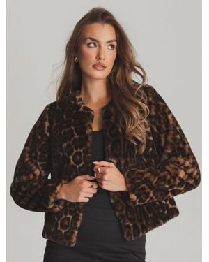 Threadbare Collarless Faux Fur Jacket - Black