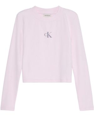 Calvin Klein Monologo Long Sleeve Rib Baby T-Shirt - Pink