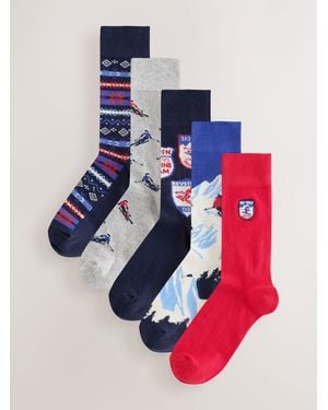 Next Ski Scenic Pattern Socks 5 Pack - Blue