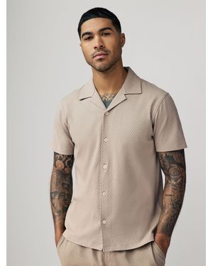 Next Slim Fit Textured Diagonal Jersey 100% Cotton Shirt - Natural