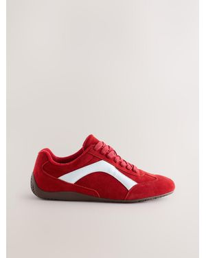 Next Suede Forever Comfort Leather Slimsole Lace-Up Sneakers - Red