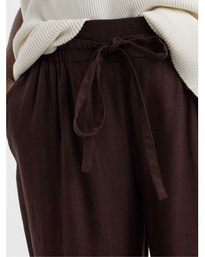 JD Williams Chocolate Linen Tie Waist Mix Wide Leg Pants - Black