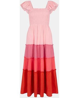 Accessorize Colourblock Tiered 100% Cotton Maxi Dress - Rot