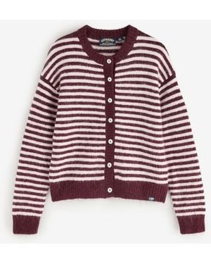 Superdry Brushed Knit Striped Cardigan - Red