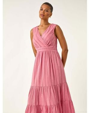 Roman Embroidered V-Neck Midi Dress - Pink