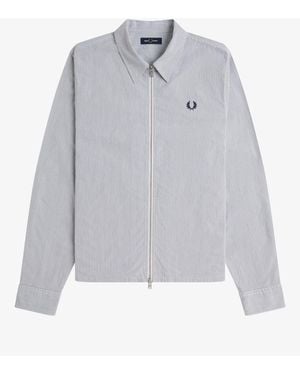 Fred Perry Stripe Seersucker Zip Overshirt - Gray