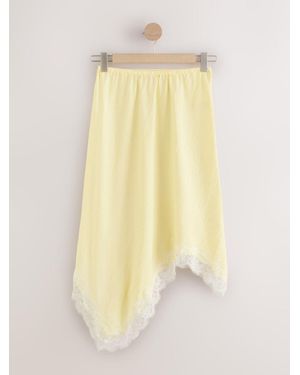 Next Asymmetric Lace Midi Skirt - Yellow
