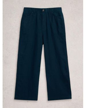 White Stuff Tia Linen Wide Leg Crop Pants - Blue
