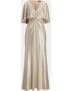 Ralph Lauren Phinya Foil Print Cape Jersey Gown Dress - Natural