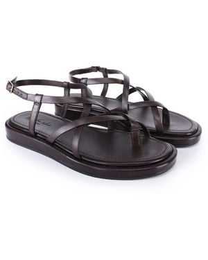 OFF THE HOOK Zen Leather Strappy Toe Loop Sandals With Ankle Strap - Black