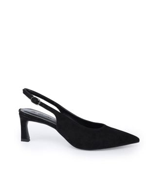 OFF THE HOOK Kylie Suede Pointed Toe Slingback Flare Heel Shoes - Schwarz