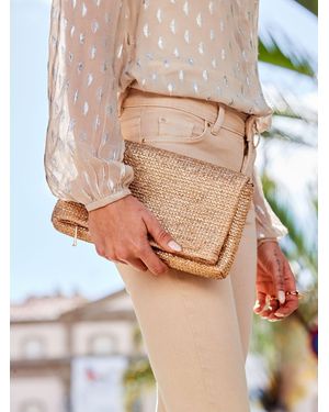 Sosandar Metallic Woven Clutch Bag - Natural
