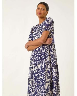 Roman Abstract Print Midi Shirt Dress - White