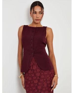 Threadbare Boat Neck Longline Waistcoat - Red
