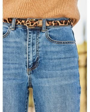 Sosandar Leopard Print Leather Belt - Blue