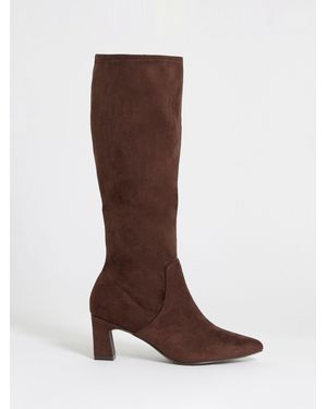 JD Williams Extra Wide Fit Pointed Block Heel Stretch Knee High Boots - Brown