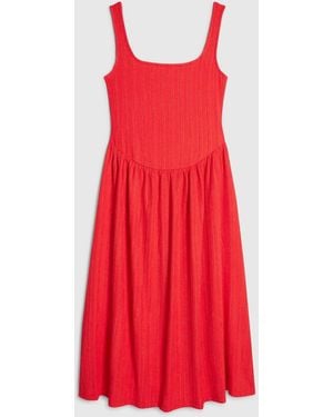 River Island Petite Square Neck Texture Midi Dress - Red