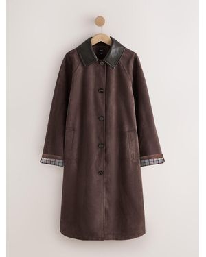 Next Chocolate Faux Suede Trench Coat - Brown