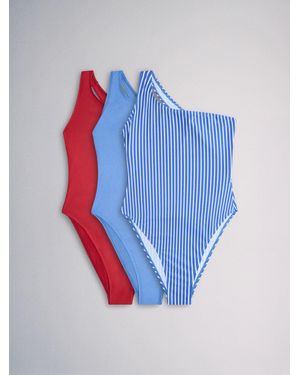The Set One Shoulder Swimsuits 3 Pack - Blue